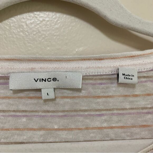 Vince Short Sleeve Striped Line  Tee - Cream brown orange pink size large - Picture 3 of 7